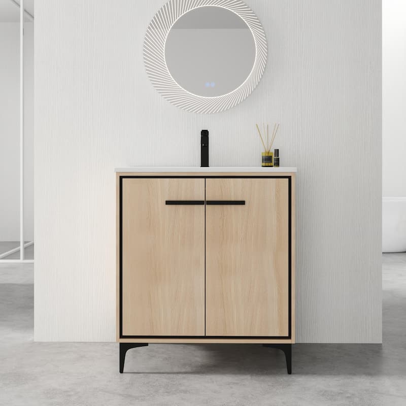 ARTCHIRLY 24/30 Inch Bathroom Vanity with Sink, Freestanding Bathroom Vanity with Soft Close Door and Adjustable Shelf - 30''W - Beige