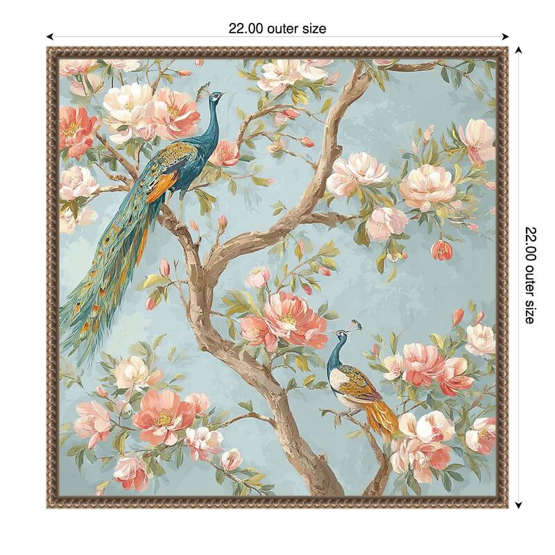 Peacock Mughal Mural Designs No. 3 by Tradelink inhouse artist Framed Canvas Wall Art Print - 22 x 22 in