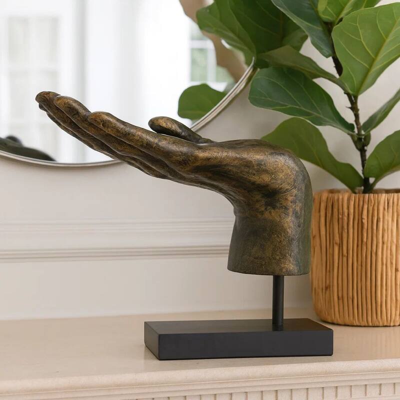 Lizzy Tabletop Decorative Hand Sculpture, Black, Bronze Resin 14 Inch