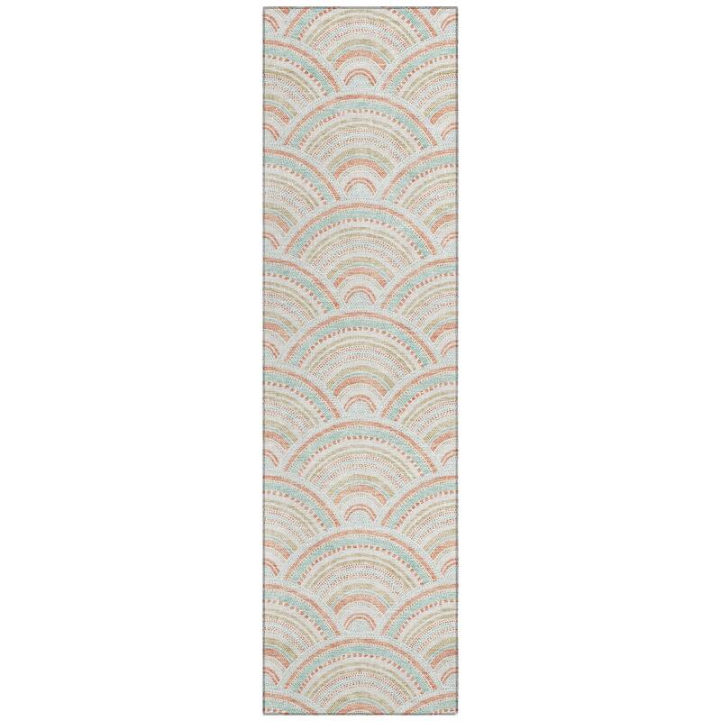 Machine Washable Indoor/ Outdoor Modern Mosaic Chantille Rug