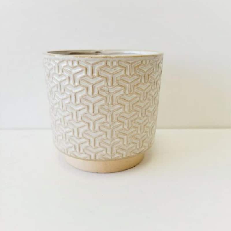 Beige And White Geometric Pattern Planter