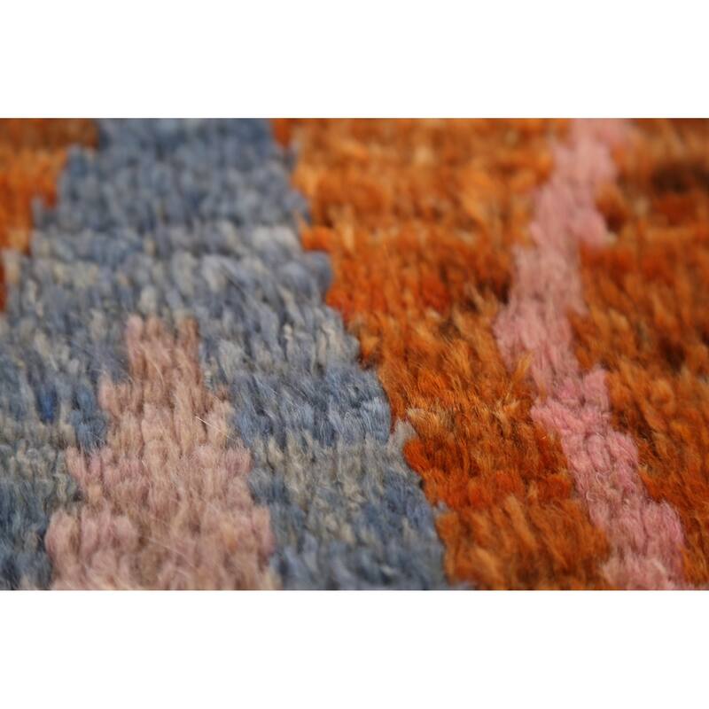 Geometric Orange Moroccan Runner Rug Handmade Wool Carpet - 2'10" x 9'8"