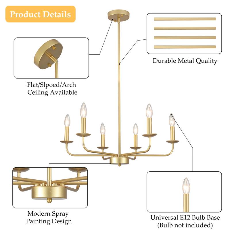 24.01 in. Modern Farmhouse Chandelier , 6-Light French Country Chandelier for Dining Room Living Room Bedroom Kitchen