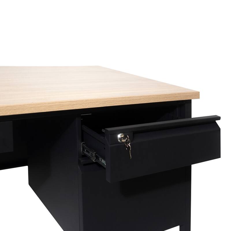 Commercial Double Pedestal Desk with 5 Locking Drawers