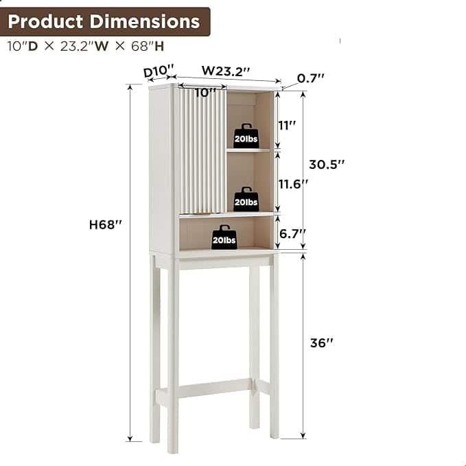 68" Tall Modern Over The Toilet Storage Cabinet, Tall Wood Space Saver