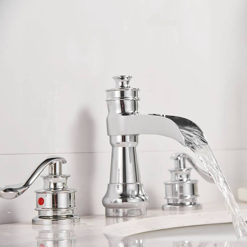 Chrome Waterfall 3 Holes Two Handles Bathroom Faucet