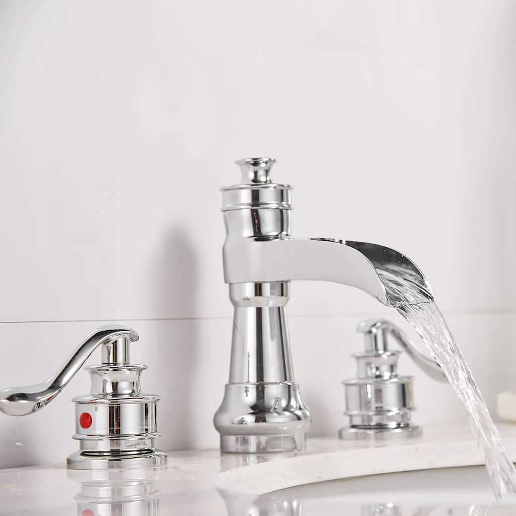 Chrome Waterfall 3 Holes Two Handles Bathroom Faucet