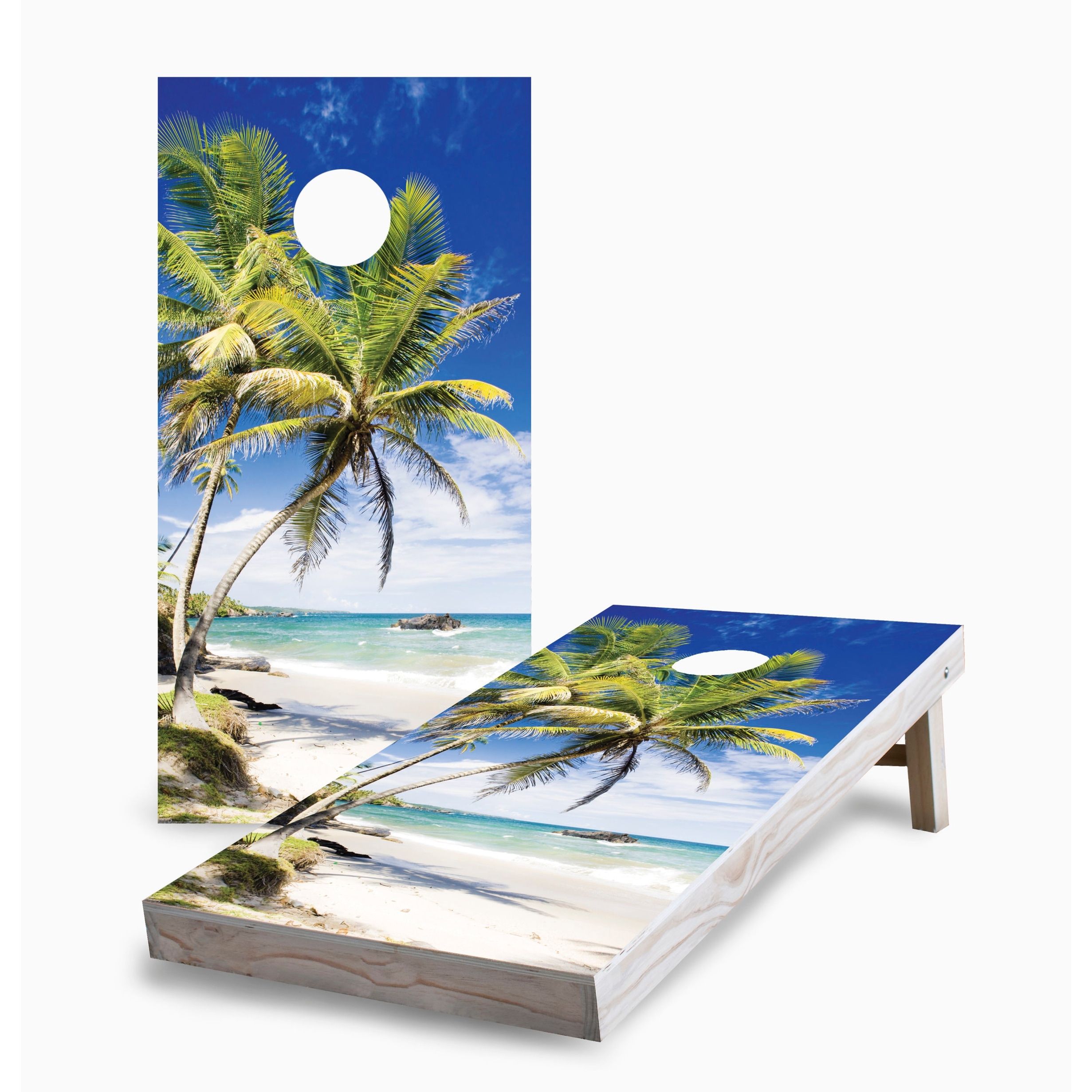 Palm Tree Beach Corn Hole Board Set with Hole Lights