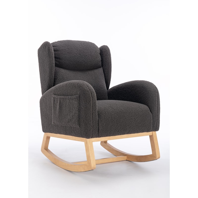 Teddy Fabric Rocking Chair With Packet Wood Legs