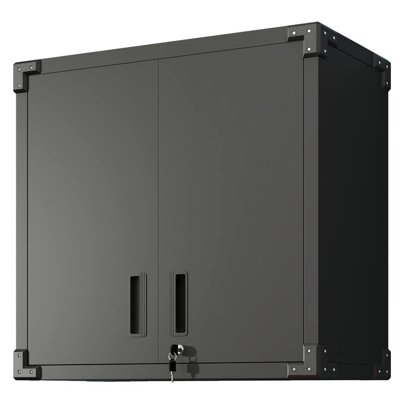 Dark Grey Alloy Steel Wall Cabinet Storage with Locking Door and Adjustable Shelf for Garage - 31.50”L x 11.81”W x 30.31”H