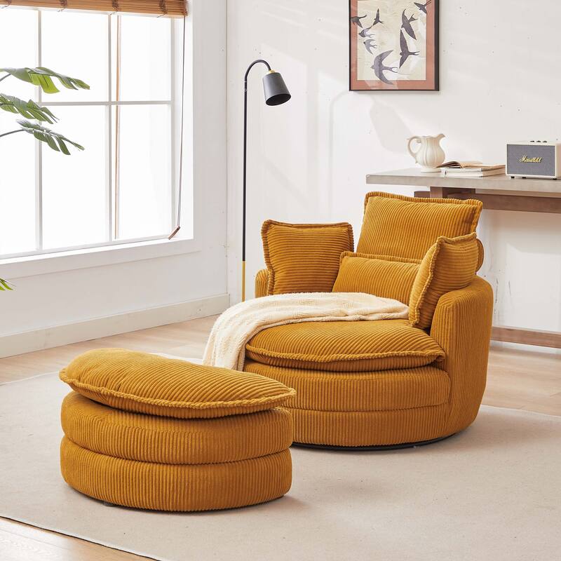 Oversized Swivel Chair with moon storage ottoman