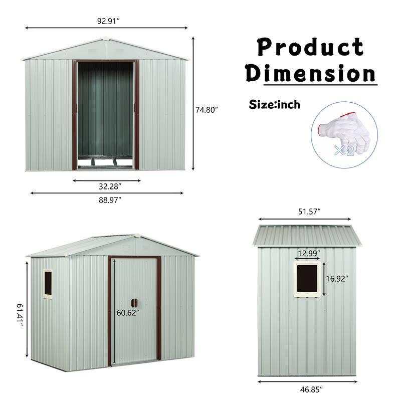 Rust-proof Metal Garden Shed with Lockable Sliding Door, Waterproof Storage Shed Tool Shed, Corrosion-Resistant