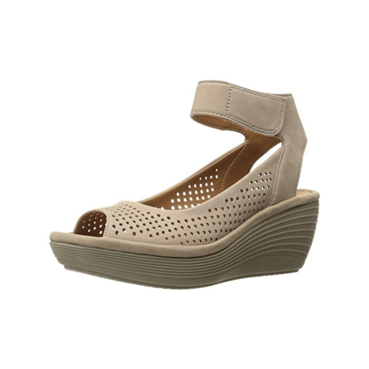 clarks nubuck leather perforated heeled sandals