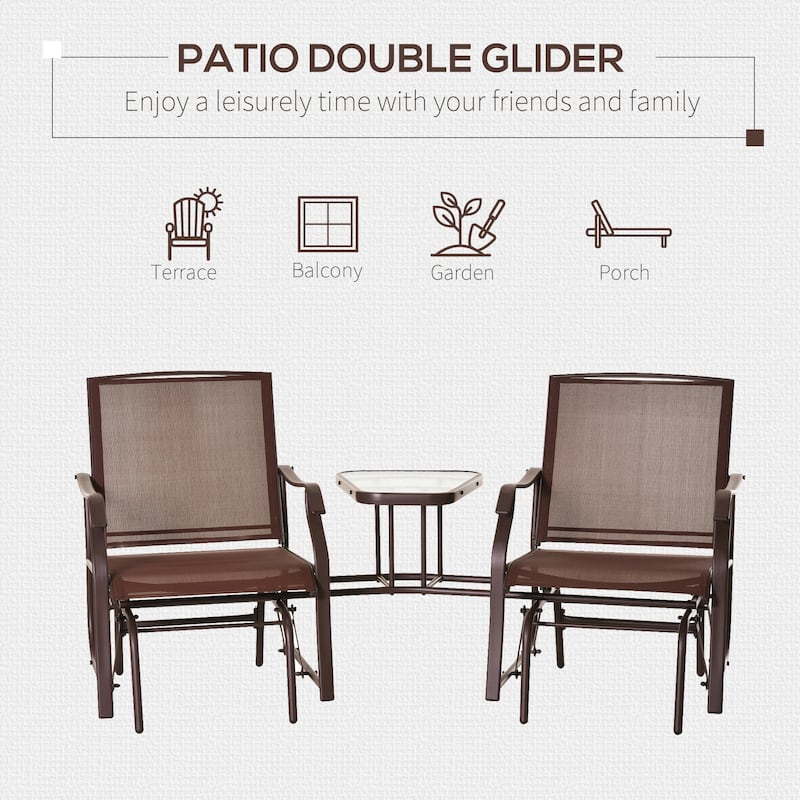 2 Person Patio Glider Rocking Chair with Built-In Tea Table for Comfortable Outdoor Seating - 76.75" L x 34.75" W x 35" H