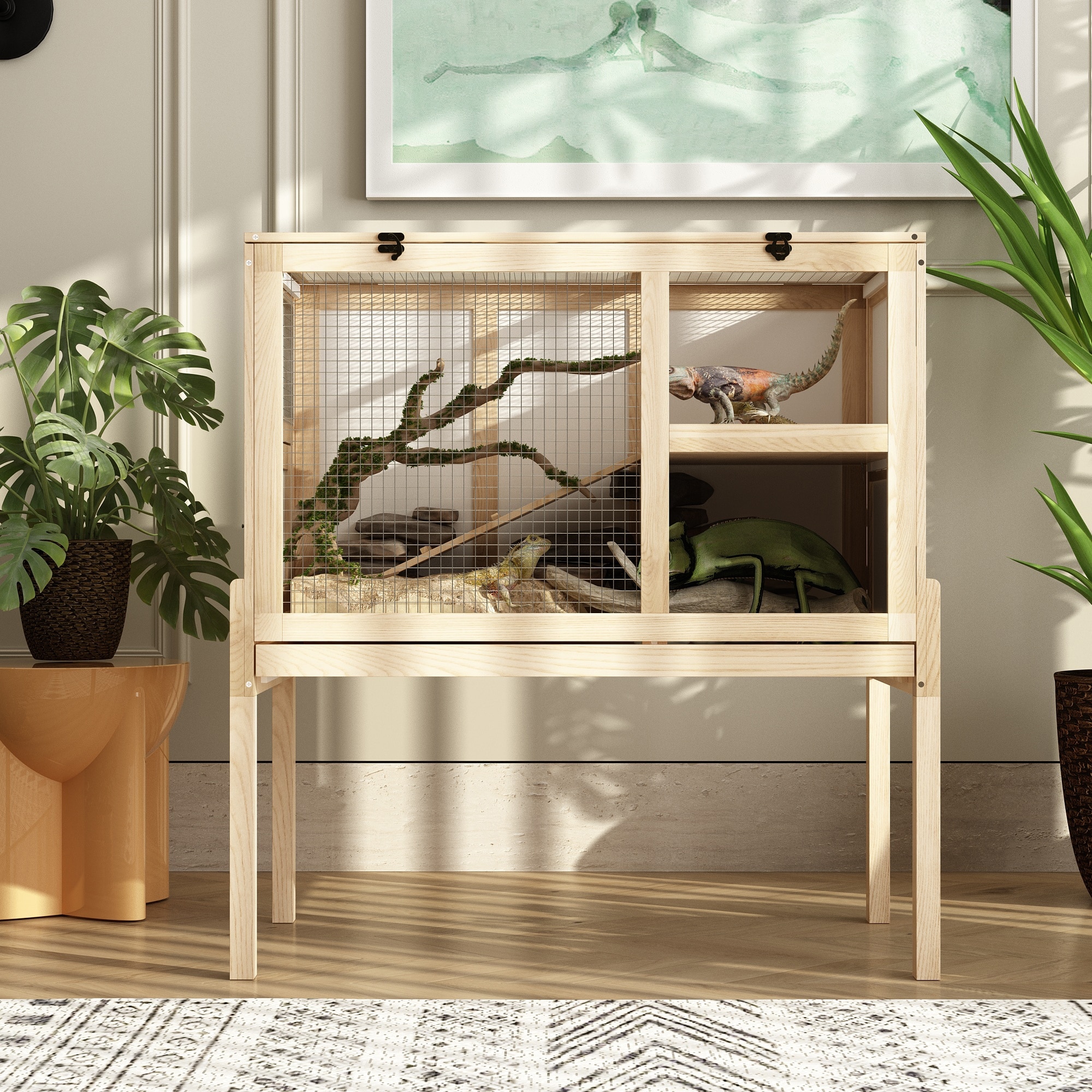 Deluxe Wooden Reptile Cage with Dual Levels and Easy Maintenance