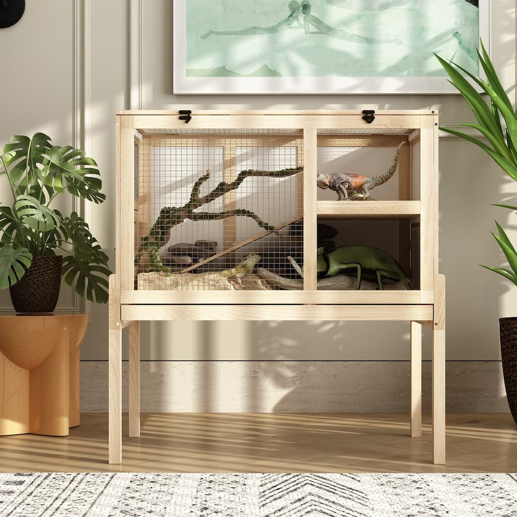 Premium Wooden Reptile Enclosure with Dual Levels and Easy Access