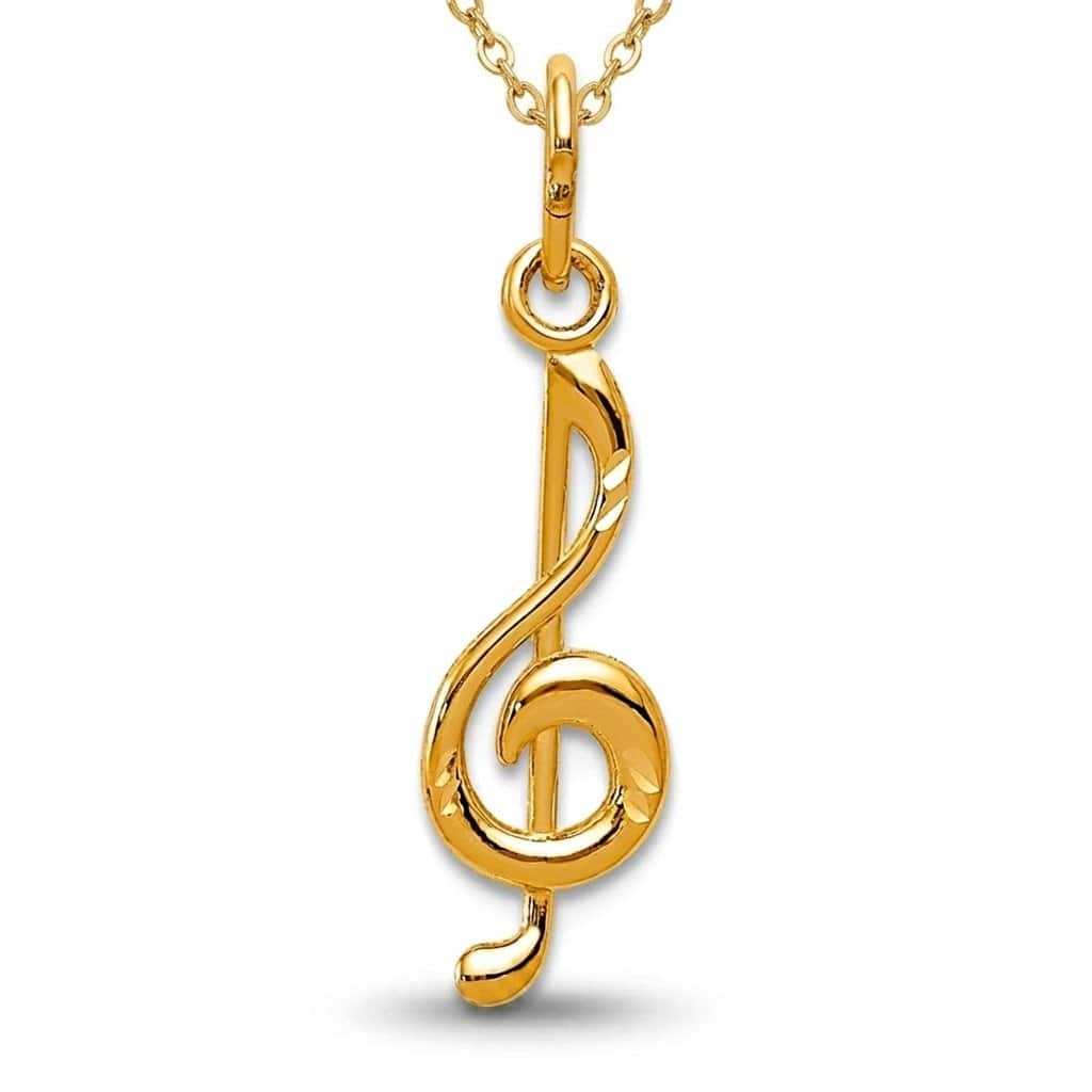 Curata 14k Yellow Gold 18" Polished Music Note Pendant Necklace