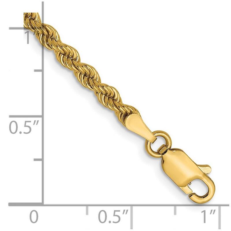Curata 14k Lobster Claw Closure 2.25mm Handmade Regular Rope Chain Bracelet