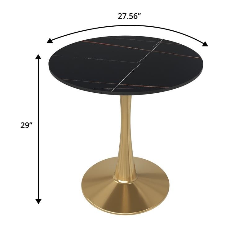Bristol Series 27" Round Dining Table with Sintered Stone Top and Gold Stainless Steel Pedestal Base for Kitchen or Dining Room