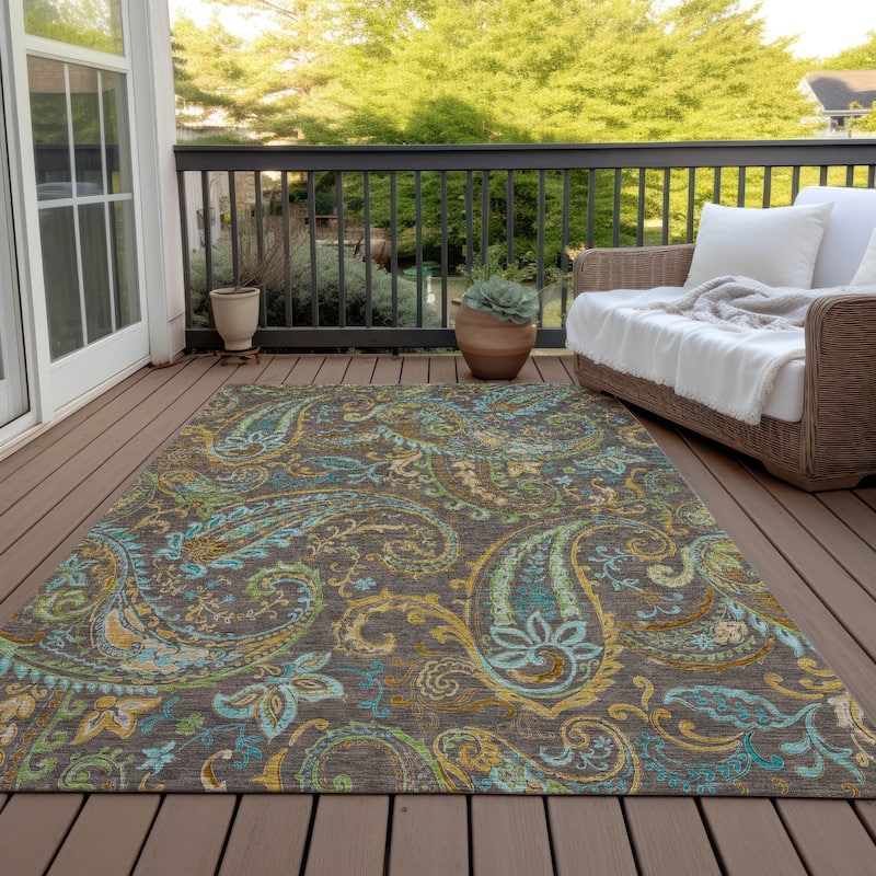Machine Washable Indoor/ Outdoor Paisley Chantille Rug