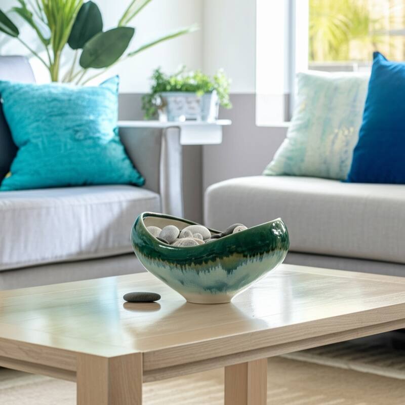 Decorative Ceramic Curve Glazed Ombre Bowl for Home Decor - 15", Multi