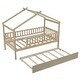 preview thumbnail 48 of 83, Montessori Bed House Bed with Trundle Bed and Headboard, Wood Daybed Platform Bed Frame No Box Spring Needed for Boys Girls