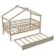 preview thumbnail 5 of 6, Twin Wooden House Platform Bed with Trundle for Girls & Boys, Natural