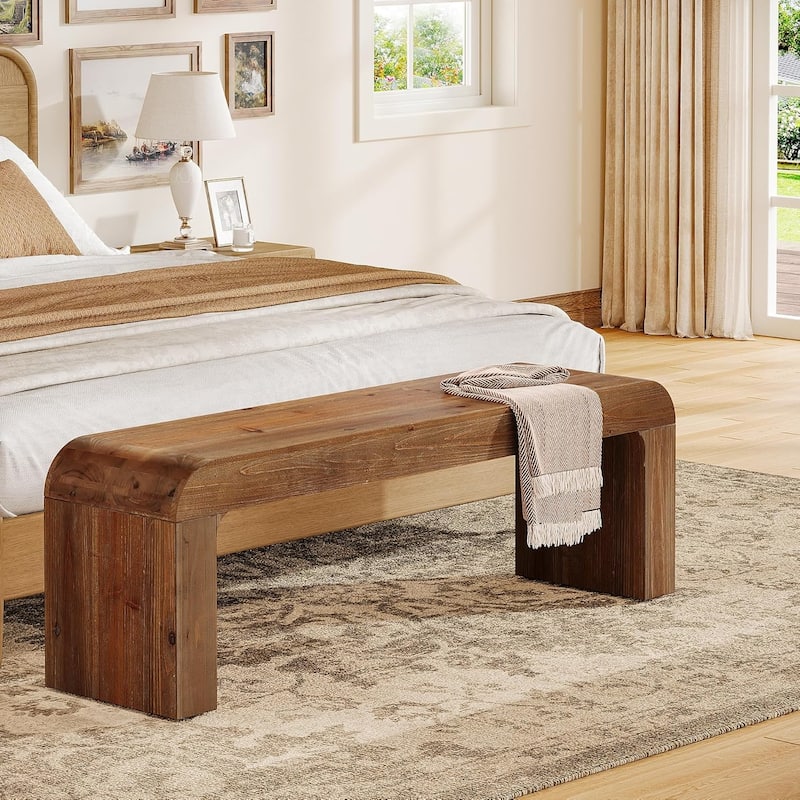 Solid Wood Dining Bench, 55" Modern Farmhouse Entryway Bench Indoor, End of Bed Bench - 55" W × 13.8" D × 17.7" H
