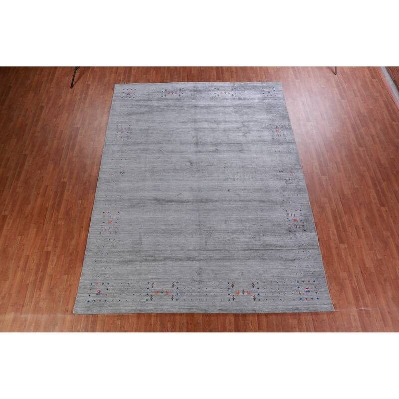 Hand Knotted Oriental 100% Wool Carpet Tribal Tribal Greys & Charcoal Gabbeh Area Rug - 12' 2'' X 9' 2''
