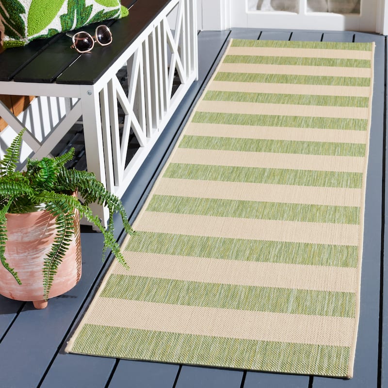 SAFAVIEH Courtyard Maysa Indoor/ Outdoor Waterproof Backyard Patio Rug - 2'3" x 8' Runner - Beige/Sage Green
