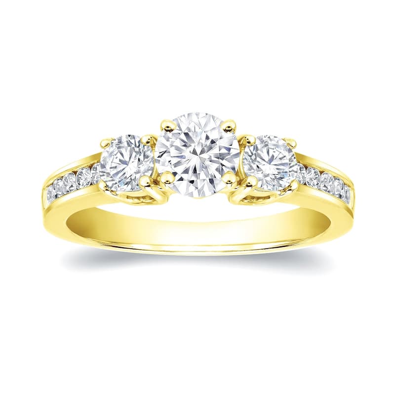 Auriya 14k Gold 1 3/5ctw 3-Stone Diamond Engagement Ring Certified - Yellow - 4