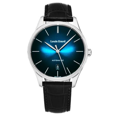 Louis erard men's 'heritage' blue/black dial black leather strap automatic watch