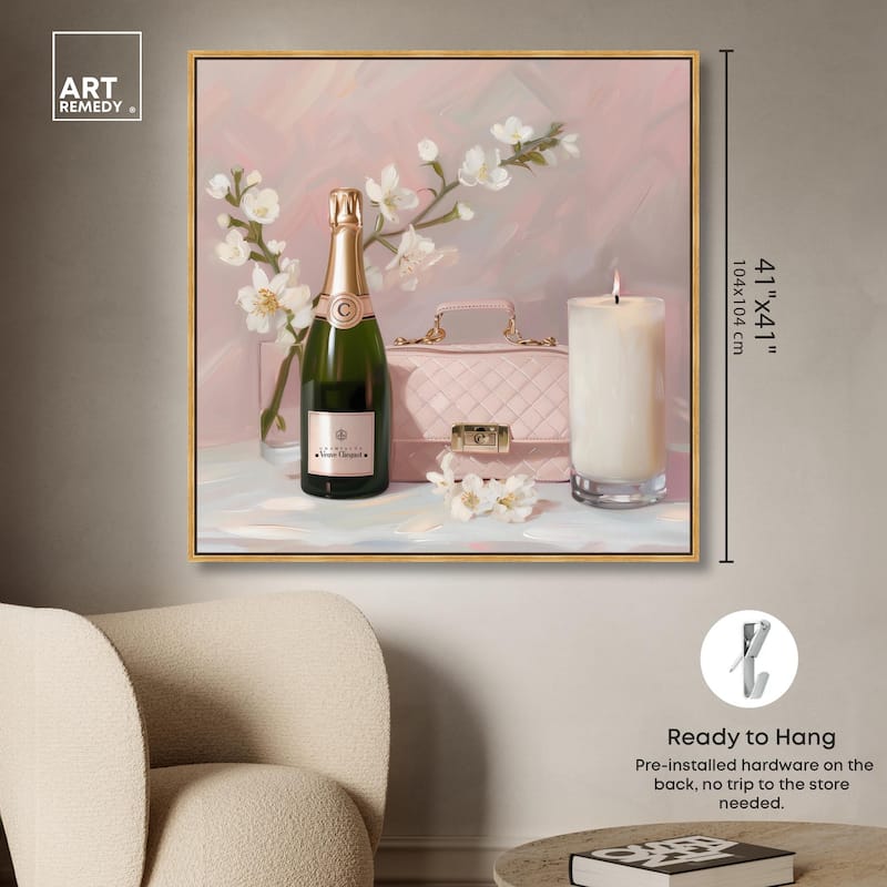 Pink Purse Champagne and Candle Canvas by Art Remedy