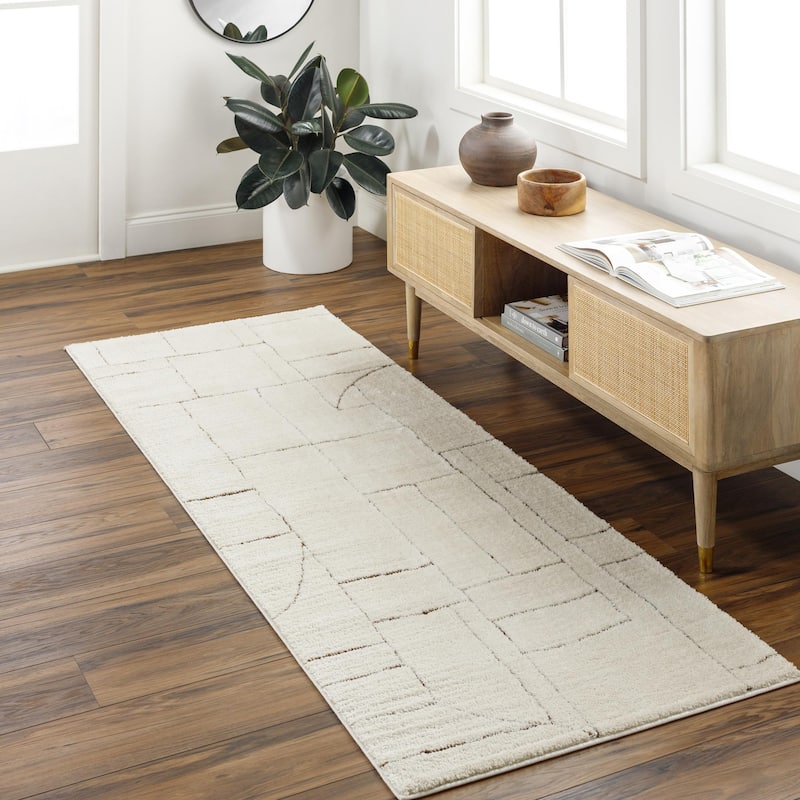 Livabliss Freud Minimalist Abstract Area Rug - 2' 7" x 7' 3" - Burnt Orange/Cream