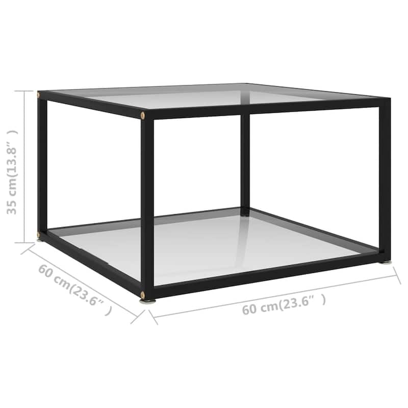 vidaXL Coffee Table Transparent 23.6"x23.6"x13.8" Tempered Glass - 23.6" x 23.6" x 13.8"