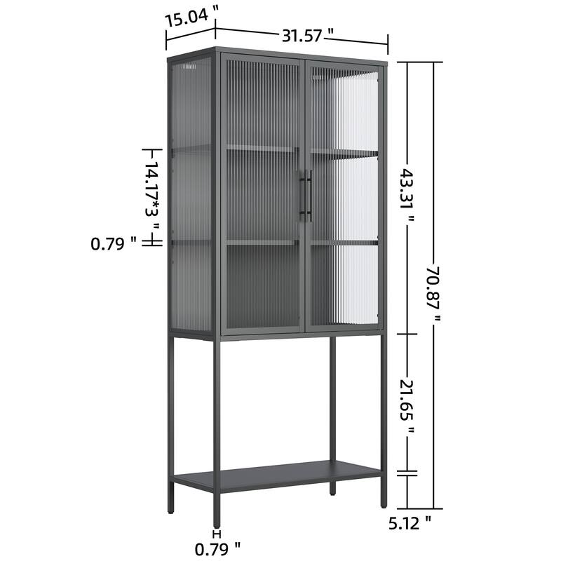 Benvolio 70.87-inch Black Two Door Metal Storage Cabinet with Fluted Clear Doors - 70.87