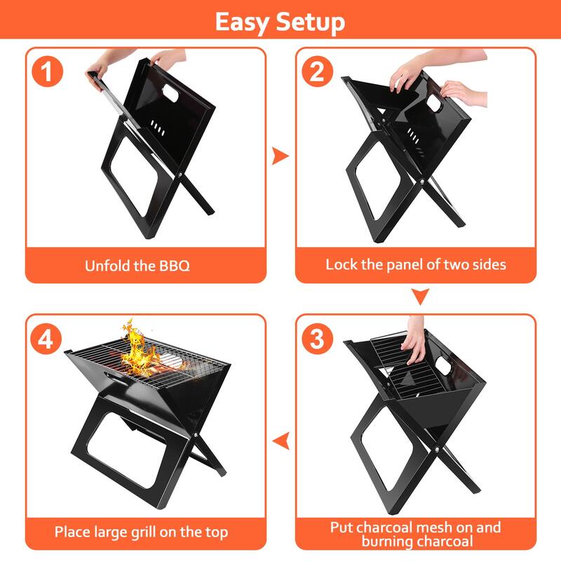 Portable Foldable Charcoal BBQ Grill for Camping and Outdoor - 18.1× 17.5×1.2 inches