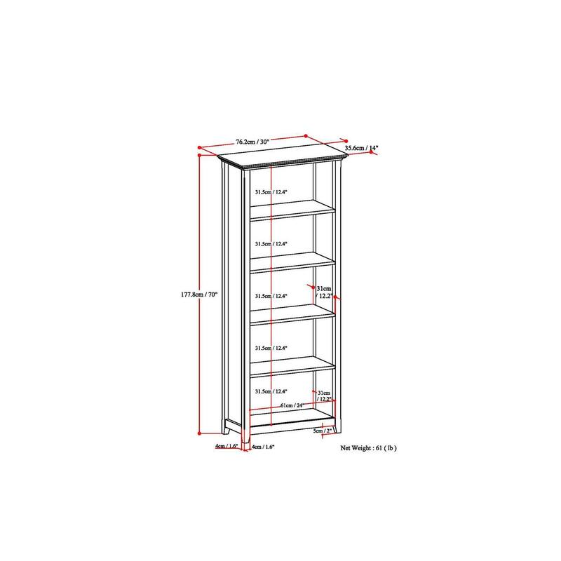 WYNDENHALL Halifax 30" Wide Solid Wood Transitional 5 Shelf Bookcase - 30"w x 14"d x 70" h