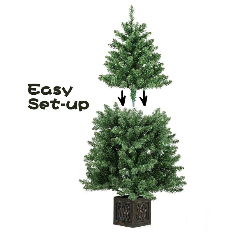 4.5FT Pre-Lit Christmas Tree Holiday Xmas Tree with Lighting Vintage Potted Base