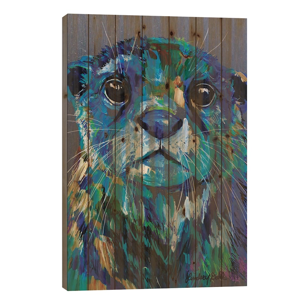 Otter Print On Wood by Lindsey Dahl - Multi-Color