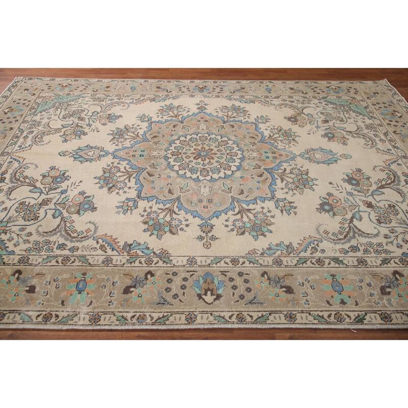 Traditional Tabriz Persian Vintage Area Rug Hand-knotted Wool Carpet - 6'6" x 9'8"