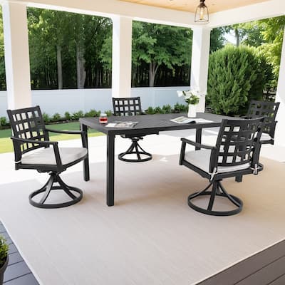 5-Piece Outdoor Aluminum Rectangular Dining Set with 4 Swivel Rocker Chairs, Sunbrella Fabric