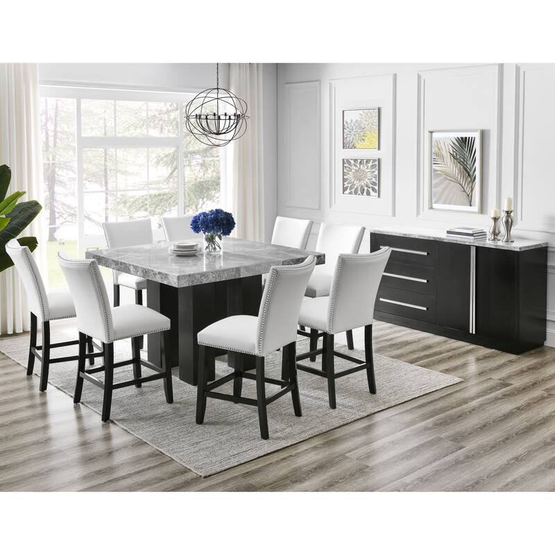 Camila - White Marble Top Server - Black