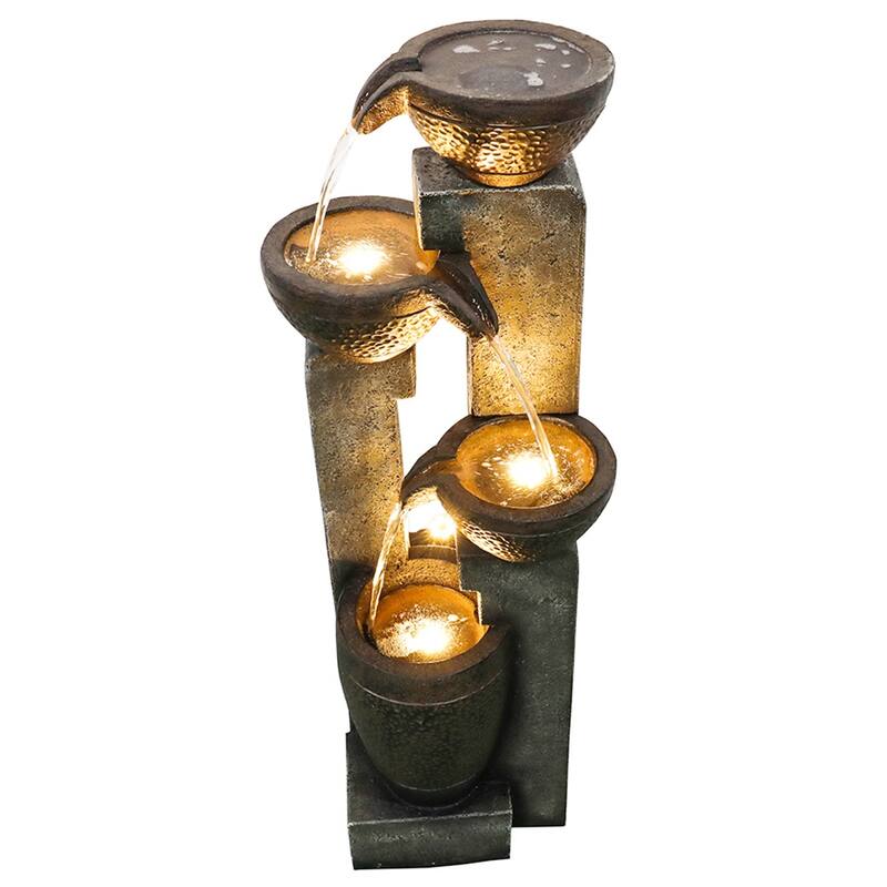 4-Tier Outdoor Water Fountains w/LED Lights - Floor Standing Fountain