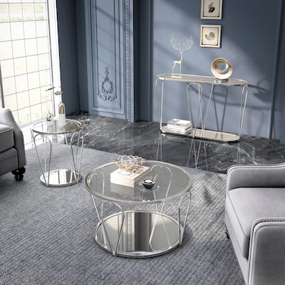 Gable Glam Glass Top 3-Piece Coffee Table Set with Shelf by Furniture of America