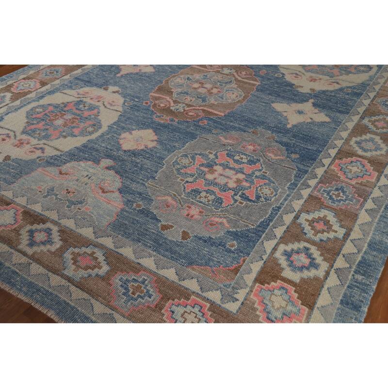 Hand Knotted Oriental 100% Wool Carpet Transitional Geometric Navy Blue & Blues Oushak Area Rug - 11' 0'' X 8' 4''