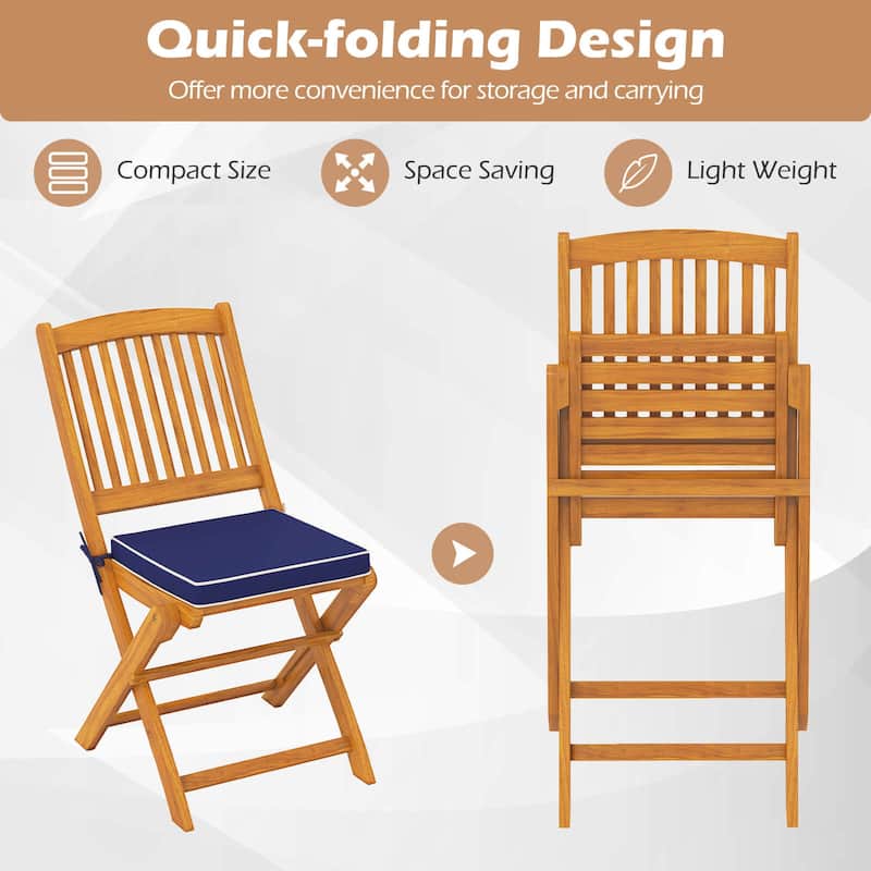Costway Outdoor Folding Chairs Set of 4 Acacia Wood High-Back Chair - See Details