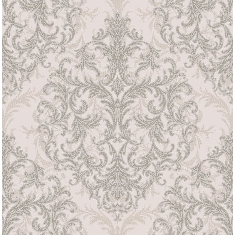 Seabrook Designs Armida Damask Unpasted Wallpaper - 20.5 in. W x 33 ft. L - 20.5 in. W x 33 ft. L - Metallic Greige