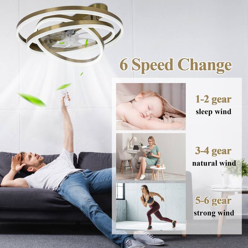 Cusp Barn 24 Inch Low Profile DIY Shape Ceiling Fan with Lights, Flush Mount Silent DC Motor Fandelier, Dimmable LED Lighting