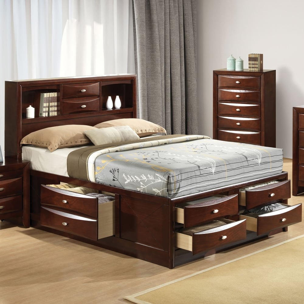 Furniture of America Brent Storage Platform Bed with Drawers and Bookcase Headboard